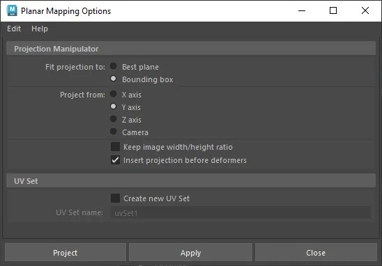 Figura: Planar mapping options.