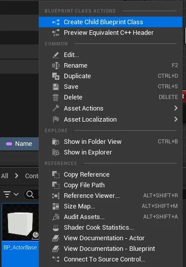 Figura: Create Child Blueprint Class.