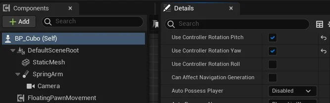 Figura: Use Controller Rotation Pitch/Yaw.