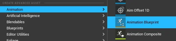 Figura: Menu contexto Animation > Animation Blueprint.