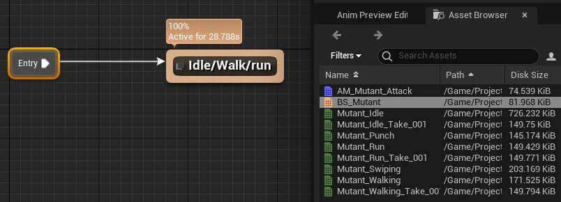 Figura: AnimGraph Idle/Walk/Run - Animação para andar, correr e parado.