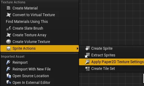 Figura: Unreal Engine - Animação 2D - Apply Papper2D Texture Settings.