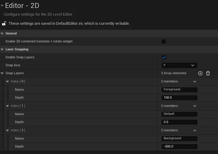 Figura: Unreal Engine - Animação 2D - Project Settings 2D.