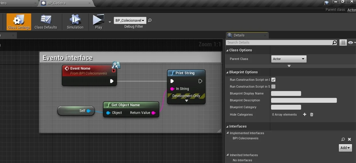 Figura: Blueprint - Lógica da função Nome com GetObjectName.