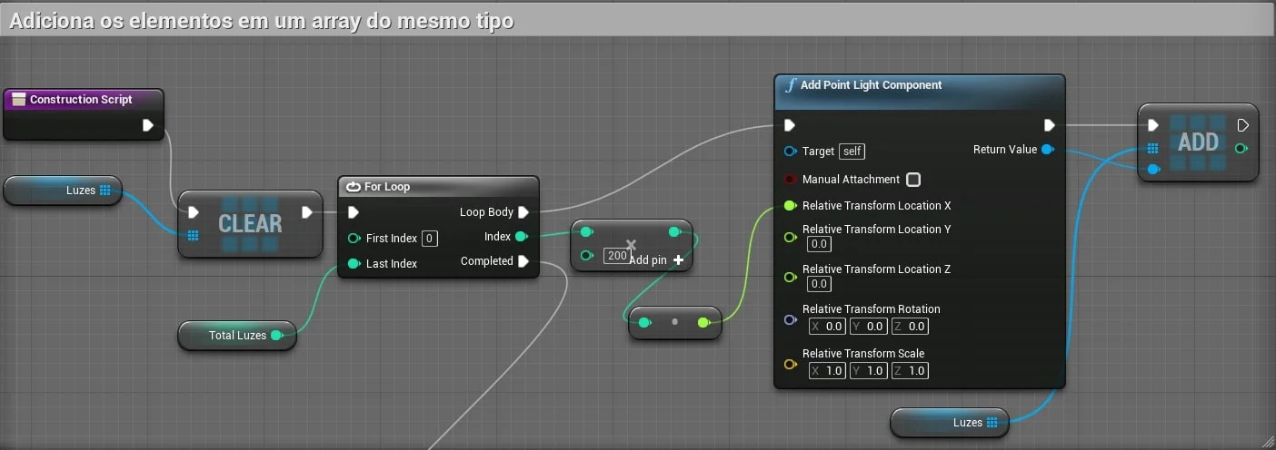 Figura: Lógica que adiciona os elementos em um array do mesmo tipo (PointLightComponent).