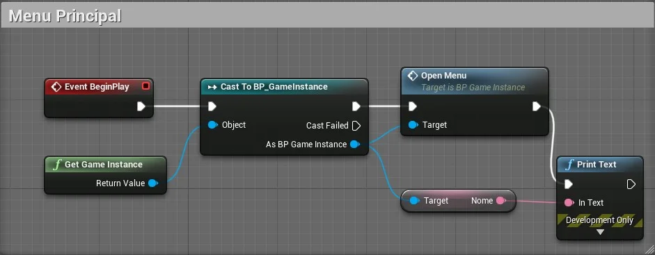 Figura: Exemplo de GameInstance utilizando Cast.