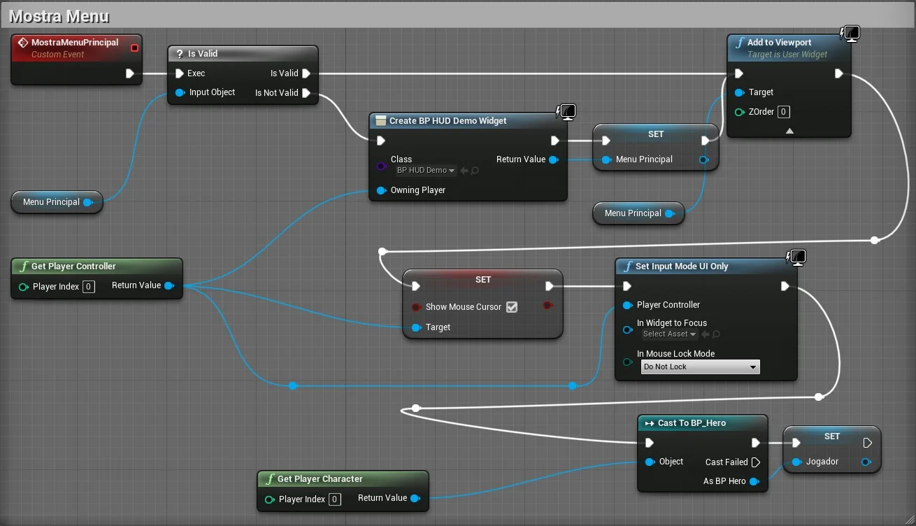 Figura: Widget HUD Blueprint Logic Add to ViewPort.