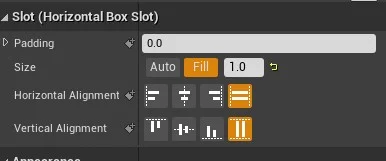 Figura: Widget Vertical Box Size fill UMG.