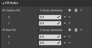 Figura: Widget Grid panel Column Fill UMG.