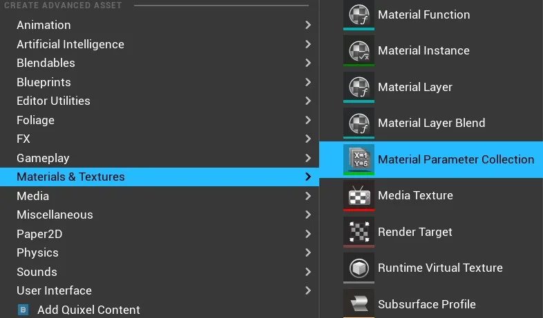 Figura: Material - Parameter Collections.