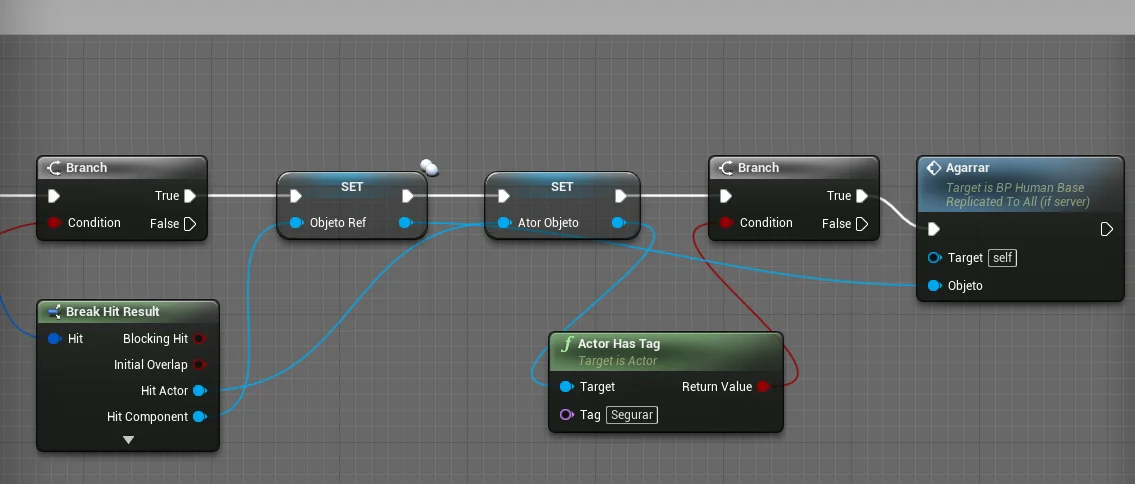 Figura: Multiplayer, Lógica Blueprint do evento AcaoDeSegurar continuação.