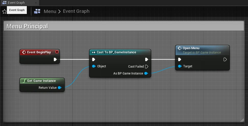 Figura: Multiplayer, Chamando o menu com BeginPlay.