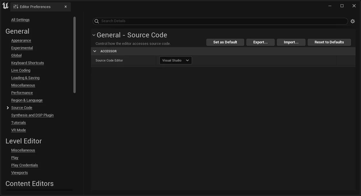 Figura: Editor Preferences > General > Source Code.