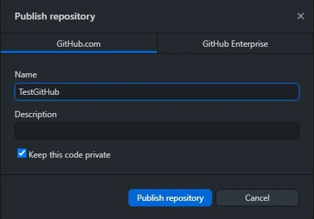 Figura: Github Desktop Publish repository.