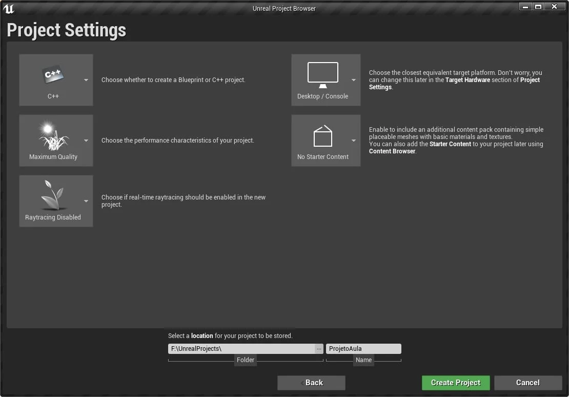 Figura: Unreal engine project Settings.