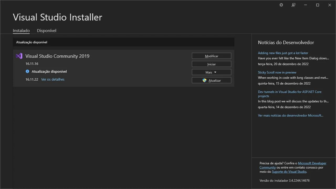 Figura: Visual Studio Installer - Instalação.