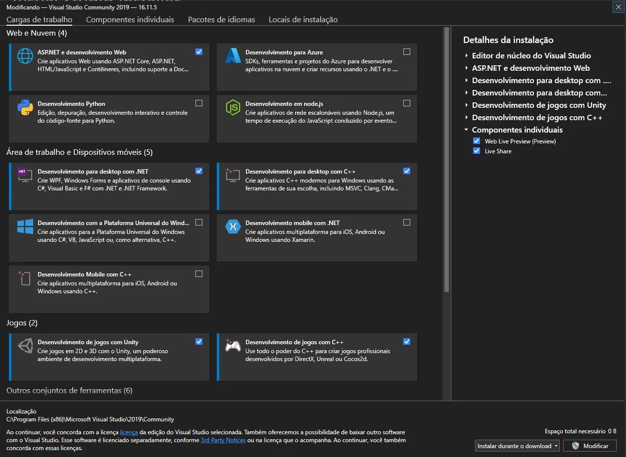 Figura: Visual Studio Installer - Modificar.