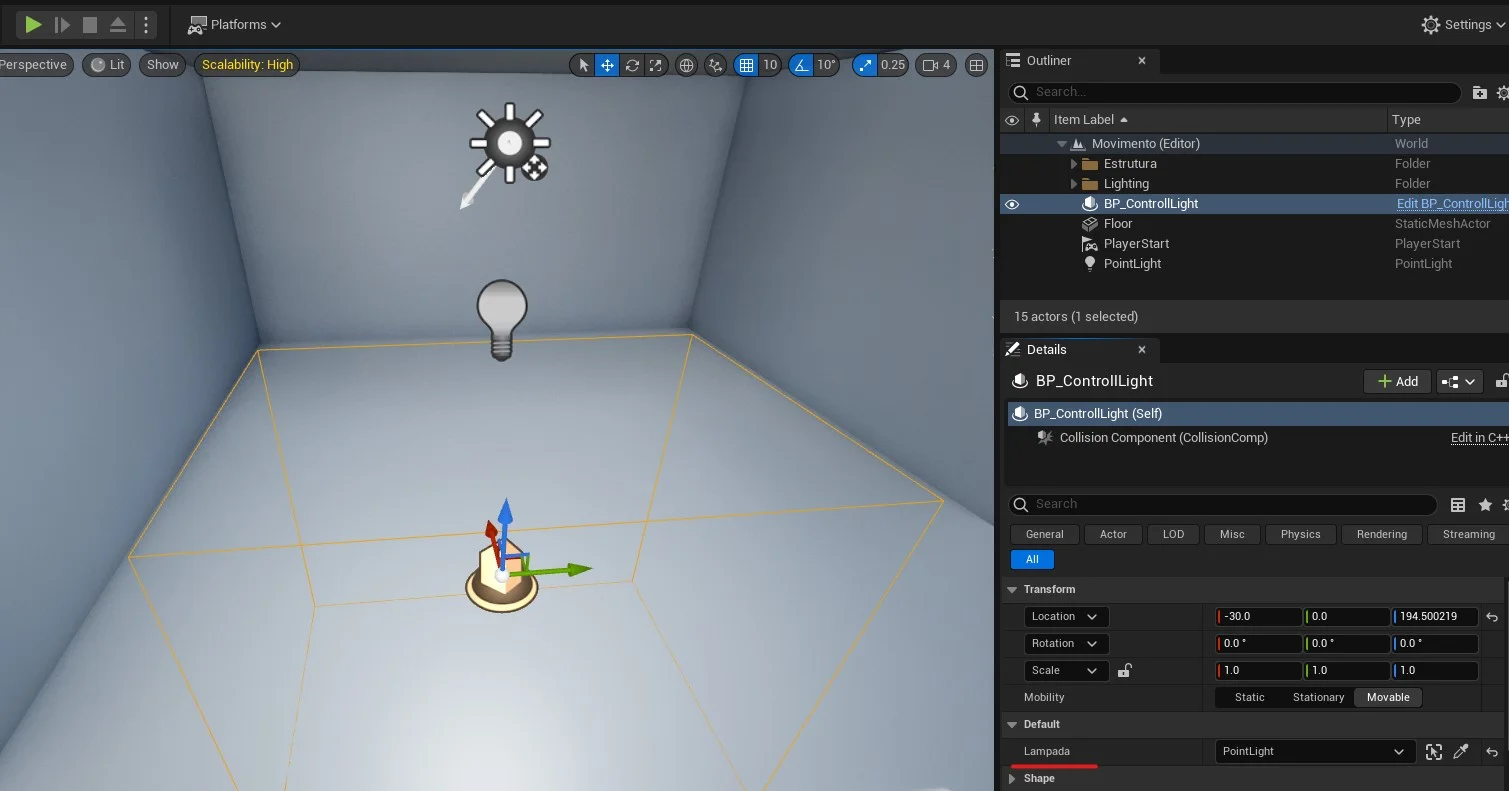 Figura: CollisionComponent e PointLight. s