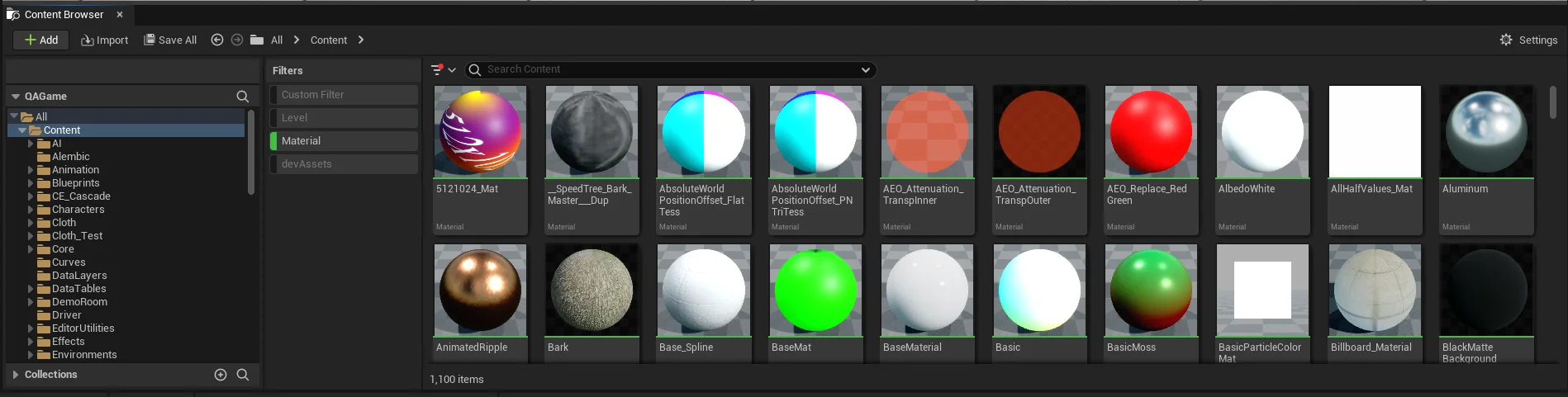 Content Browser window in Unreal Engine 5